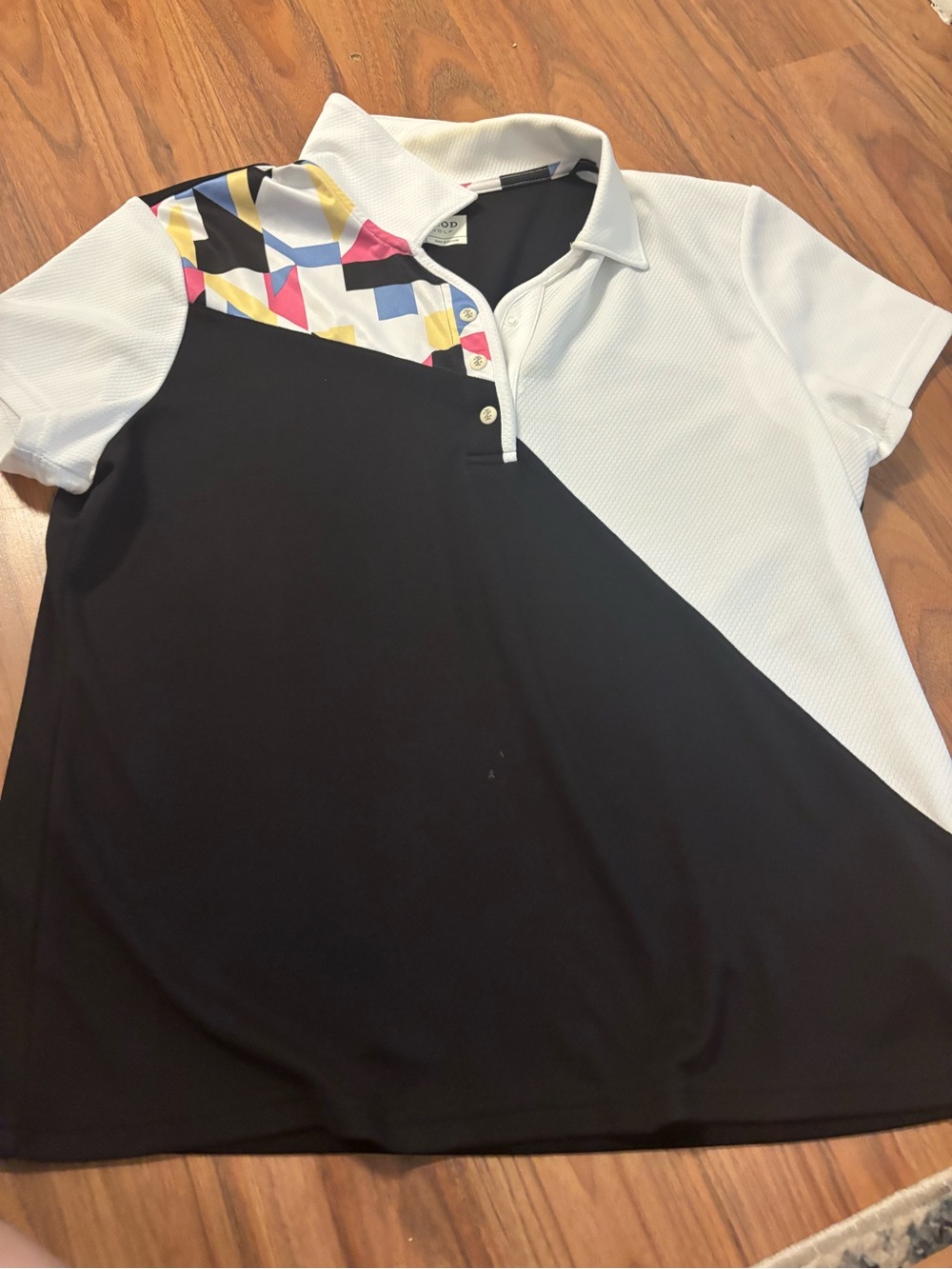 Women's Colorblock Izod golf Polo Top with Geometric Accent - Black & White